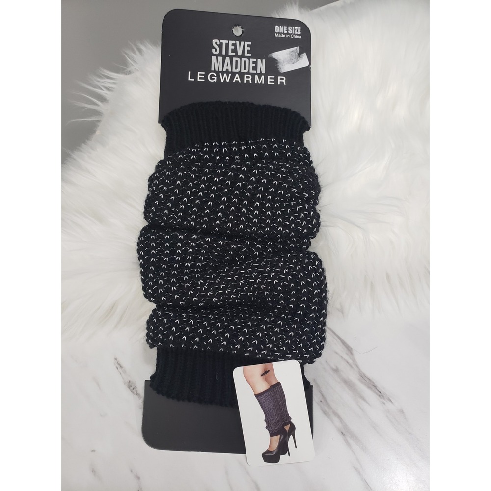 NEW - Steve Madden Knit Leg Warmers Black Silver‎ sweater winter fall boot socks